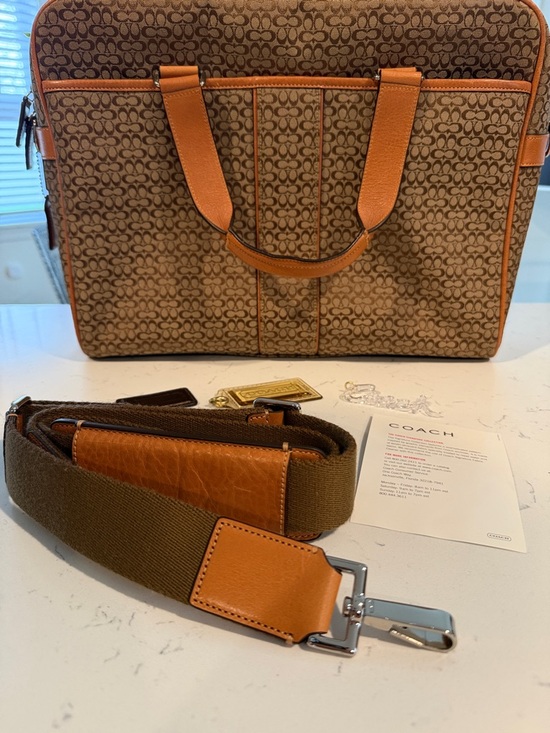 Coach Tan and Brown Signature Canvas Laptop Briefcase - Picture 2 of 7